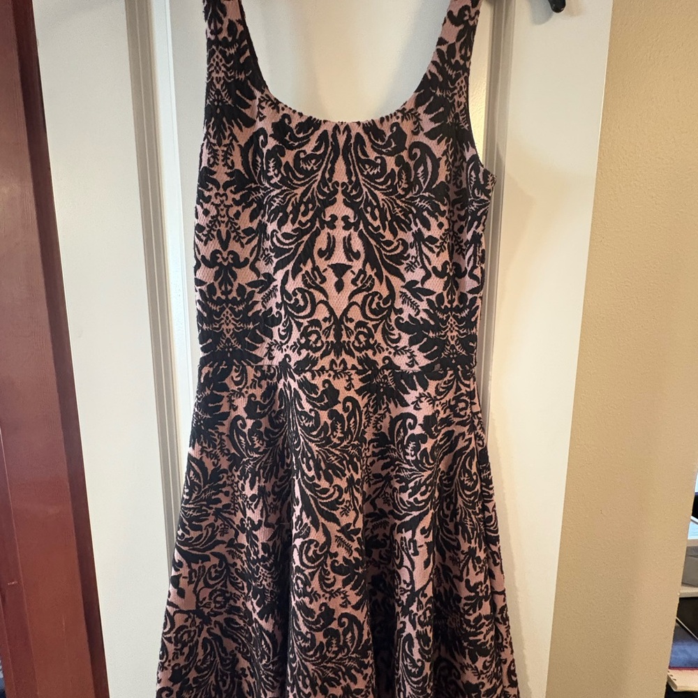 Bar III Black and Pink Fit and Flare Mini Dress